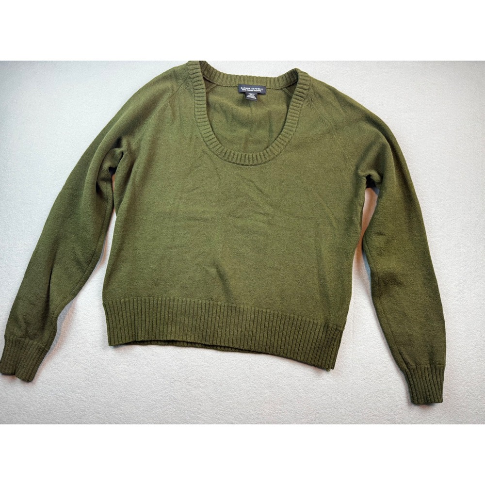 Banana Republic Merino Wool Blend Scoop Neck Sweater Olive Green Womens XL